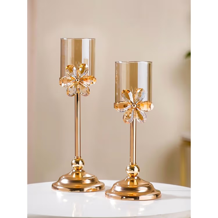 The metal and glass candle stand set