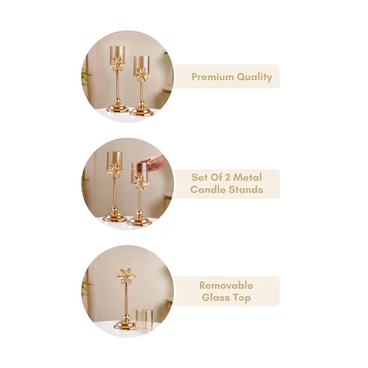 The metal and glass candle stand set - Image 4